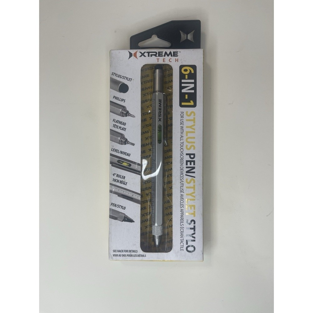 Xtreme Tech 6-in-1 Stylus Pen Silver Metal Ruler Level Phillips Flathead Tool